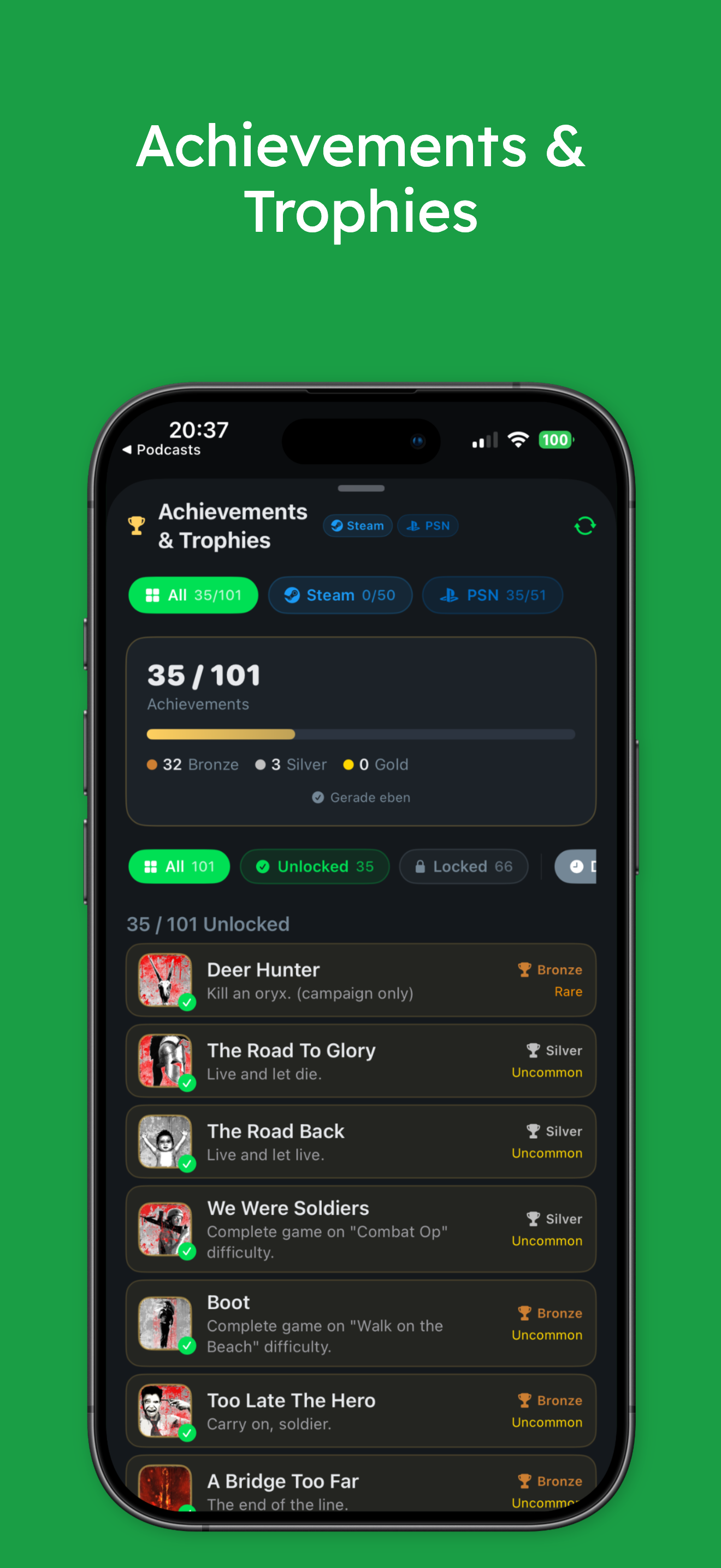 Achievements screen
